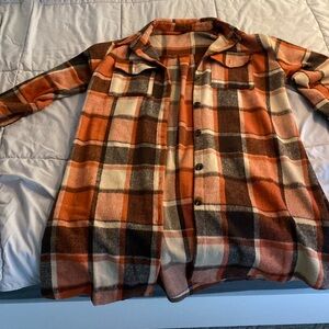 Medium orange white and brown flannel trench coat